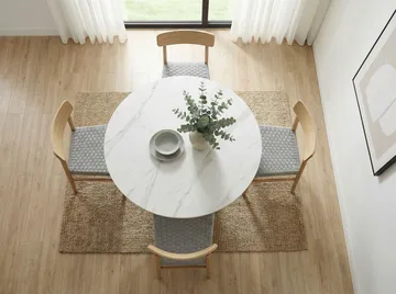 Zelnor Runt matbord 120 cm med sintrad stenskiva i marmorlook - vit marmoreffekt valnötseffekt - Möbler - Bord & matgrupp - Marmorbord
