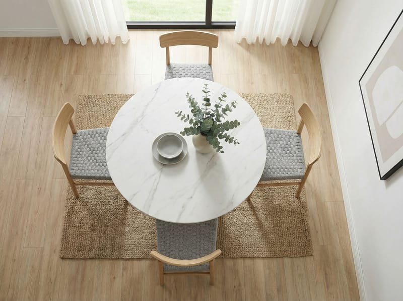 Zelnor Runt matbord 120 cm med sintrad stenskiva i marmorlook - vit marmoreffekt valnötseffekt - Möbler - Bord & matgrupp - Marmorbord