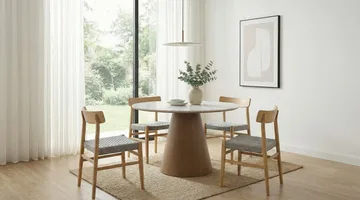 Zelnor Runt matbord 120 cm med sintrad stenskiva i marmorlook - vit marmoreffekt valnötseffekt - Möbler - Bord & matgrupp - Marmorbord