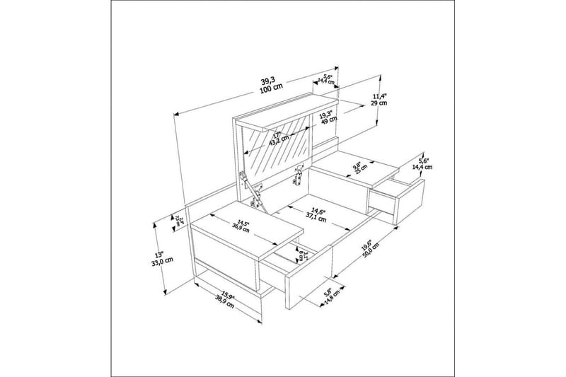 Zenn Sminkbord 100 cm - Vit - Möbler - Bord & matgrupp - Sminkbord & toalettbord