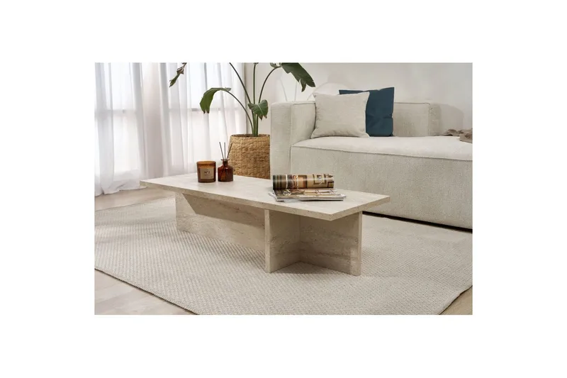 Zephral Rektangulärt Soffbord 120 cm i Sten med Skulptural Travertin - Beige - Möbler - Bord & matgrupp - Soffbord