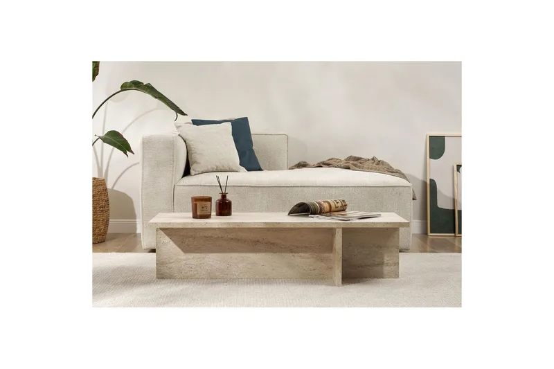 Zephral Rektangulärt Soffbord 120 cm i Sten med Skulptural Travertin - Beige - Möbler - Bord & matgrupp - Soffbord