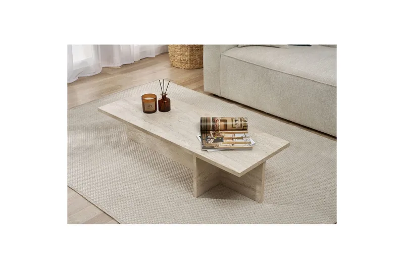 Zephral Rektangulärt Soffbord 120 cm i Sten med Skulptural Travertin - Beige - Möbler - Bord & matgrupp - Soffbord