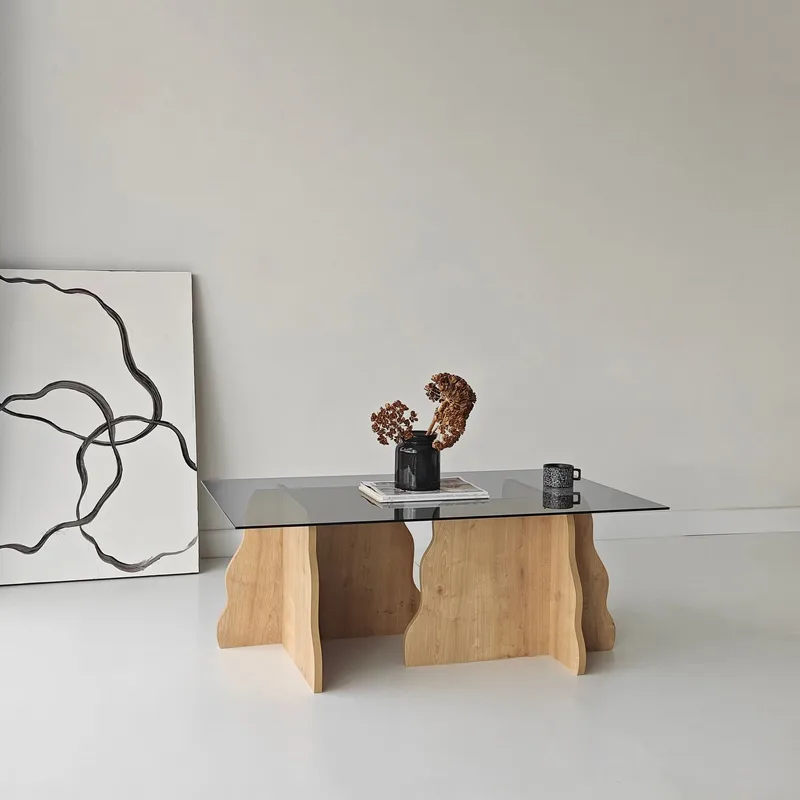 Zevric Soffbord 65x105 cm Rektangulär Glas - Safir Ek Och Rökt - Möbler - Bord & matgrupp - Soffbord