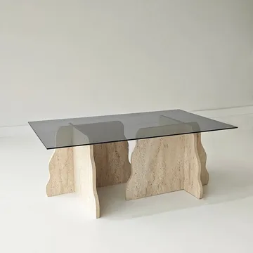 Zevric Soffbord 65x105 cm Rektangulär Glas - Travertin Och Rökt - Möbler - Bord & matgrupp - Soffbord