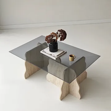 Zevric Soffbord 65x105 cm Rektangulär Glas - Travertin Och Rökt - Möbler - Bord & matgrupp - Soffbord