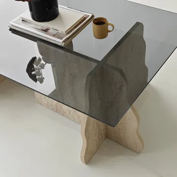 Zevric Soffbord 65x105 cm Rektangulär Glas - Travertin Och Rökt - Möbler - Bord & matgrupp - Soffbord