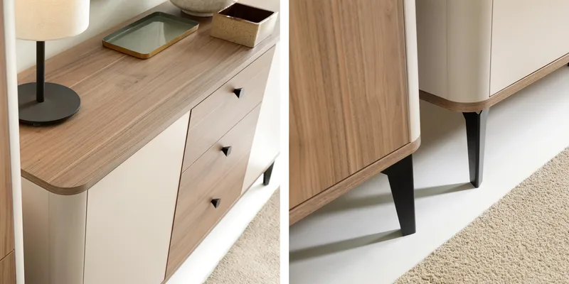Zeyrin Möbelset vardagsrum - Skänk + Vitrinskåp + Matbord 120 cm - Brun|beige - Förvaring - Förvaringsmöbler - Möbelset för vardagsrum