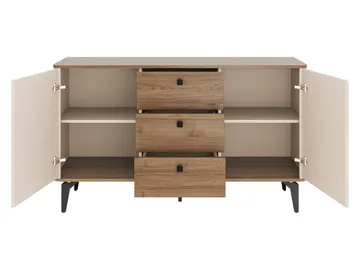 Zeyrin Möbelset vardagsrum - Skänk + Vitrinskåp + Matbord 120 cm - Brun|beige - Förvaring - Förvaringsmöbler - Möbelset för vardagsrum