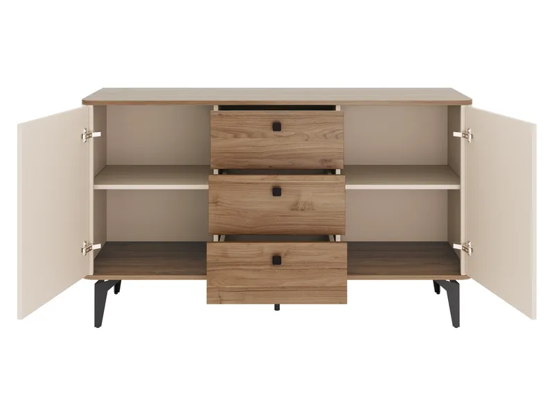 Zeyrin Möbelset vardagsrum - Skänk + Vitrinskåp + Matbord 120 cm - Brun|beige - Förvaring - Förvaringsmöbler - Möbelset för vardagsrum