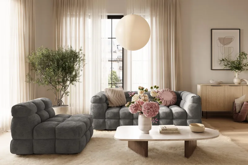 Elise Bubblig Fåtölj - Mörkgrå - Möbler - Soffa