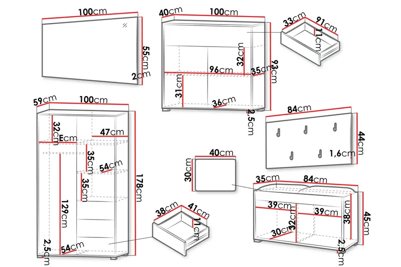 Agawal Hallmöbelset - Brun - Möbler - Hallmöbler - Möbelset för hall & entre