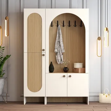 Ayleid Hallmöbel 200 cm - Kräm / Ek - Möbler - Hallmöbler - Möbelset för hall & entre