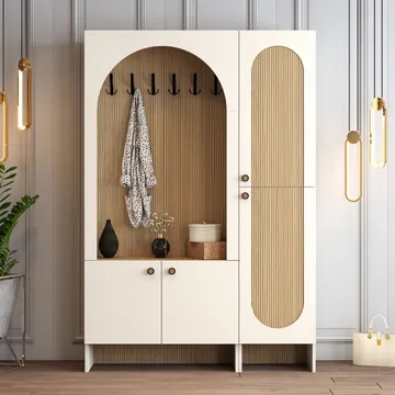 Ayleid Hallmöbel 200 cm - Kräm / Ek - Möbler - Hallmöbler - Möbelset för hall & entre