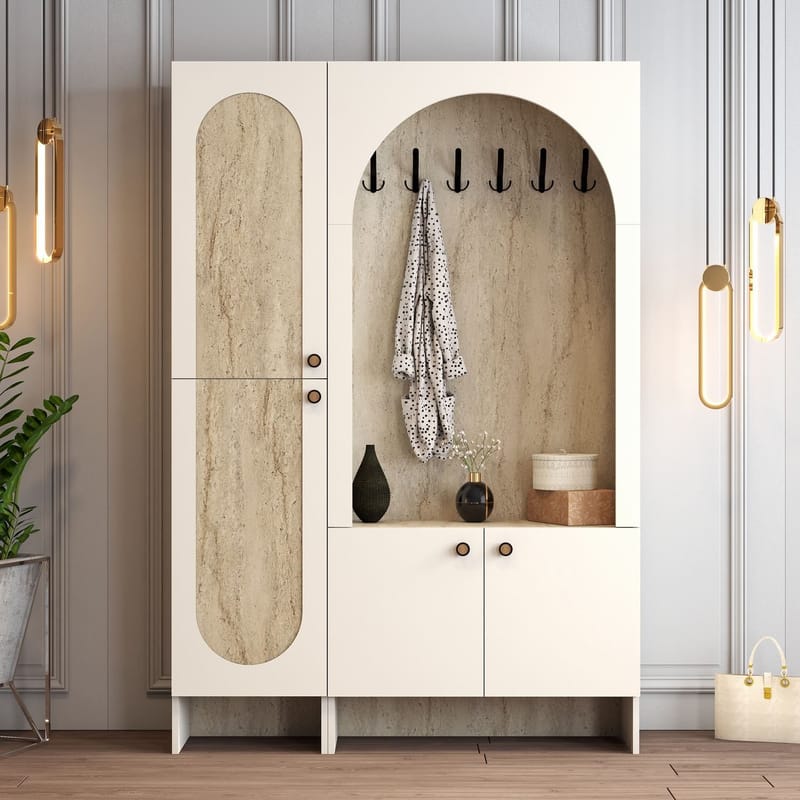 Ayleid Hallmöbel 200 cm - Kräm / Travertin - Möbler - Hallmöbler - Möbelset för hall & entre
