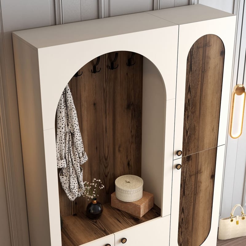 Ayleid Hallmöbel 200 cm - Kräm / Valnöt - Möbler - Hallmöbler - Möbelset för hall & entre