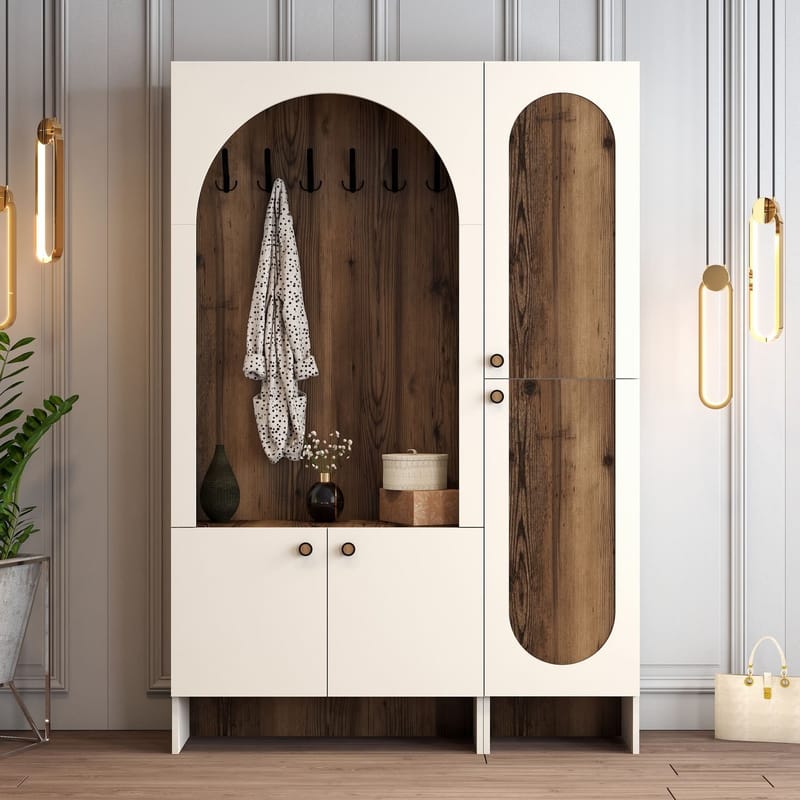 Ayleid Hallmöbel 200 cm - Kräm / Valnöt - Möbler - Hallmöbler - Möbelset för hall & entre