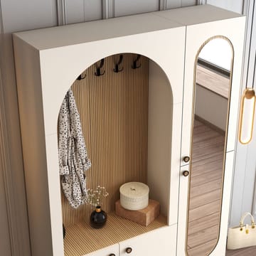Ayleid Hallmöbel med spegel 200 cm - Kräm / Ek - Möbler - Hallmöbler - Möbelset för hall & entre
