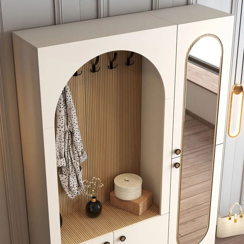 Ayleid Hallmöbel med spegel 200 cm - Kräm / Ek - Möbler - Hallmöbler - Möbelset för hall & entre