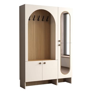 Ayleid Hallmöbel med spegel 200 cm - Kräm / Ek - Möbler - Hallmöbler - Möbelset för hall & entre