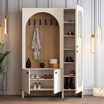 Ayleid Hallmöbel med spegel 200 cm - Kräm / Ek - Möbler - Hallmöbler - Möbelset för hall & entre