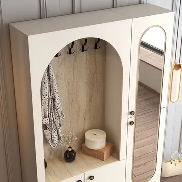 Ayleid Hallmöbel med spegel 200 cm - Kräm / Travertin - Möbler - Hallmöbler - Möbelset för hall & entre