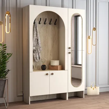 Ayleid Hallmöbel med spegel 200 cm - Kräm / Travertin - Möbler - Hallmöbler - Möbelset för hall & entre
