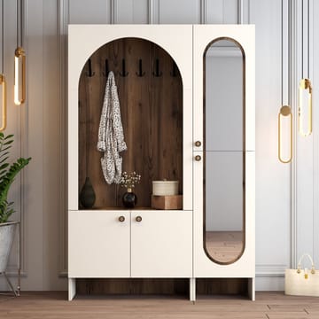 Ayleid Hallmöbel med spegel 200 cm - Kräm / Valnöt - Möbler - Hallmöbler - Möbelset för hall & entre