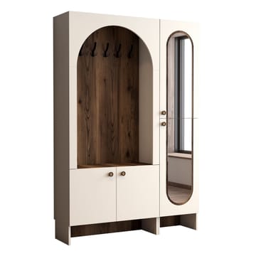 Ayleid Hallmöbel med spegel 200 cm - Kräm / Valnöt - Möbler - Hallmöbler - Möbelset för hall & entre