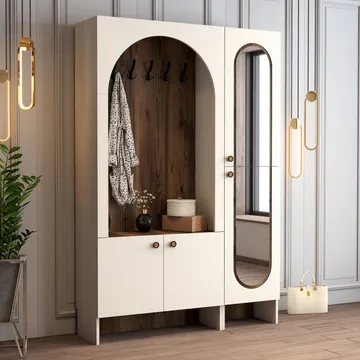 Ayleid Hallmöbel med spegel 200 cm - Kräm / Valnöt - Möbler - Hallmöbler - Möbelset för hall & entre