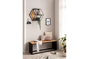 Bänk Wohnling Industriellt massivt trä, Akacia sits med stenvy, metallram - Möbler - Hallmöbler - Hallbänk