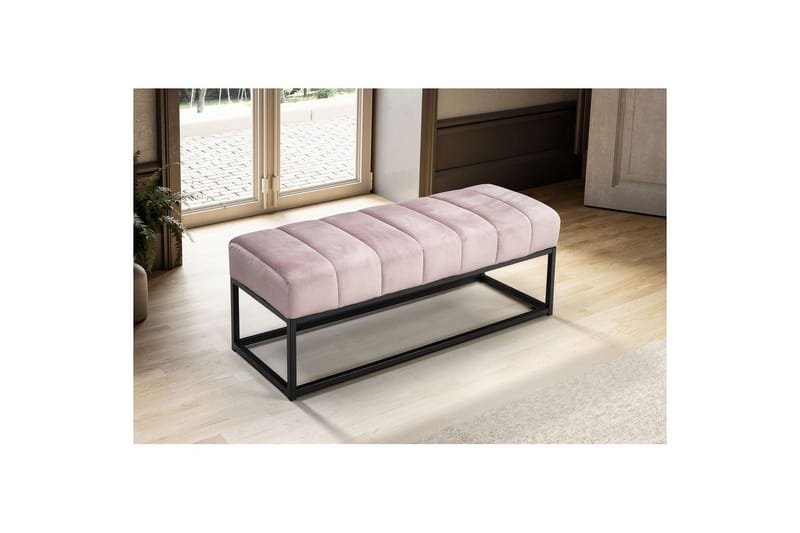 Bänk Wohnling sammet klädd modern vadderad elegant metallram Rosa - Rosa - Möbler - Hallmöbler - Hallbänk