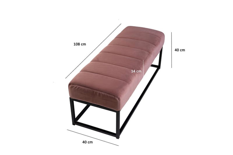 Bänk Wohnling sammet klädd modern vadderad elegant metallram Rosa - Rosa - Möbler - Hallmöbler - Hallbänk