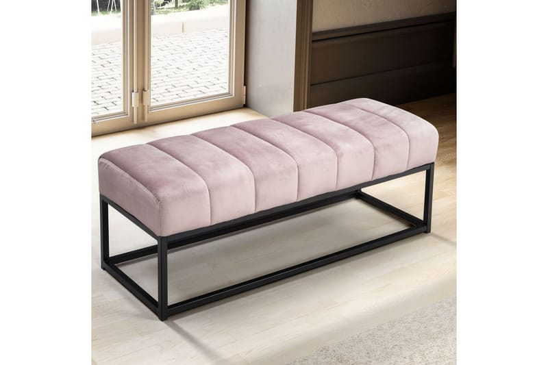 Bänk Wohnling sammet klädd modern vadderad elegant metallram Rosa - Rosa - Möbler - Hallmöbler - Hallbänk