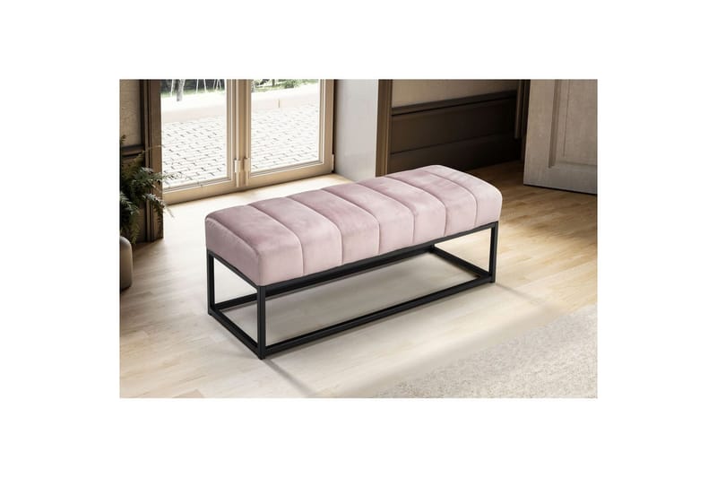Bänk Wohnling sammet klädd modern vadderad elegant metallram Rosa - Rosa - Möbler - Hallmöbler - Hallbänk