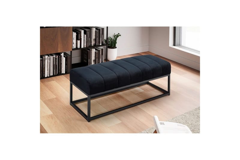 Bänk Wohnling sammet klädd modern vadderad elegant metallram Svart - Svart - Möbler - Hallmöbler - Hallbänk