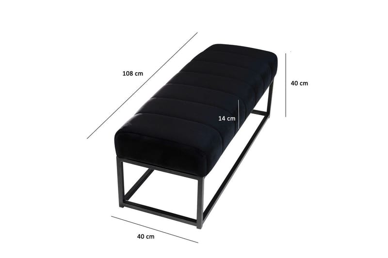 Bänk Wohnling sammet klädd modern vadderad elegant metallram Svart - Svart - Möbler - Hallmöbler - Hallbänk