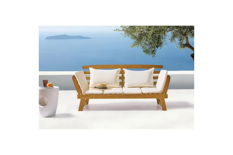 Bänk Portici Ljus trä, vit - Ljus trä, vit - Utemöbler & utemiljö - Utesoffa - Trädgårdsbänk & utebänk
