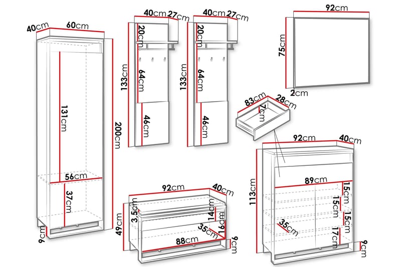 Dorana Hallmöbelset - Brun/Svart - Möbler - Hallmöbler - Möbelset för hall & entre