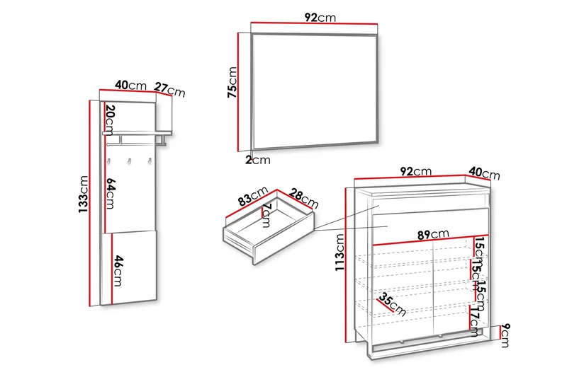 Dorana Hallmöbelset - Brun/Svart - Möbler - Hallmöbler - Möbelset för hall & entre