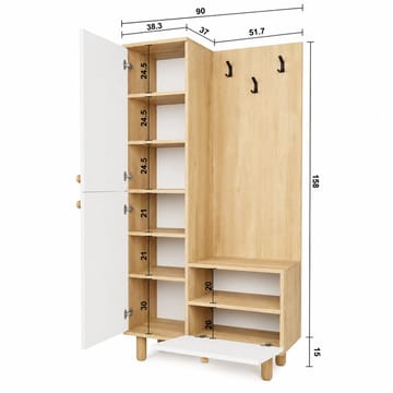 Faylen Hallmöbel 90x173x37 cm - Vit och ek - Möbler - Hallmöbler - Möbelset för hall & entre