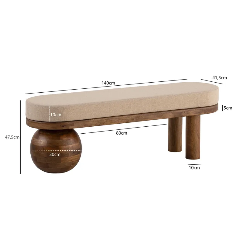 Fenira Bänk 140 cm - beige och varm mörkbrun - Möbler - Hallmöbler - Hallbänk