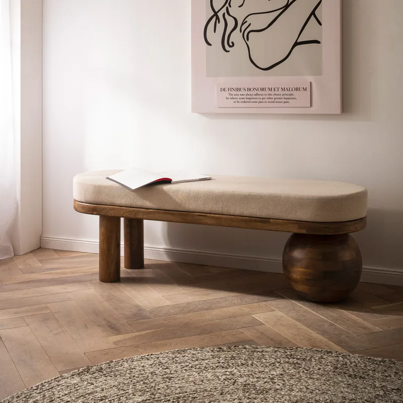 Fenira Bänk 140 cm - beige och varm mörkbrun - Möbler - Hallmöbler - Hallbänk