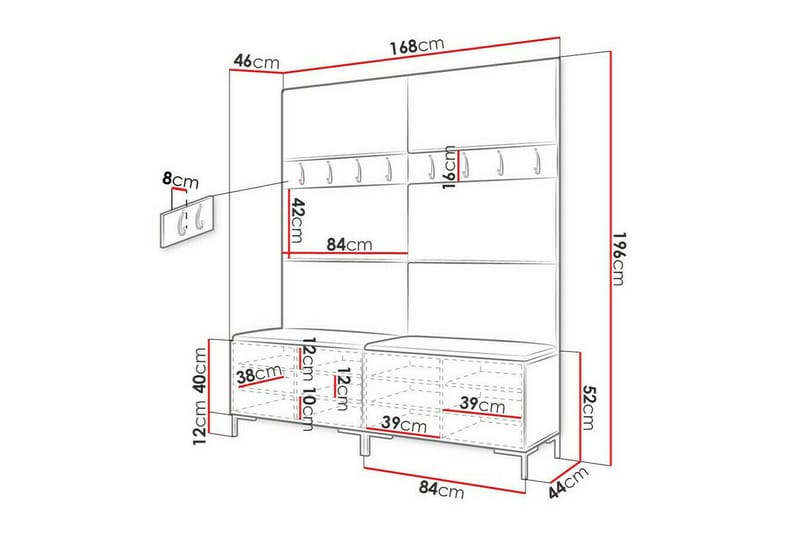 Hallmöbelset Dunvegan 168x46 cm - Röd - Möbelset för hall & entre