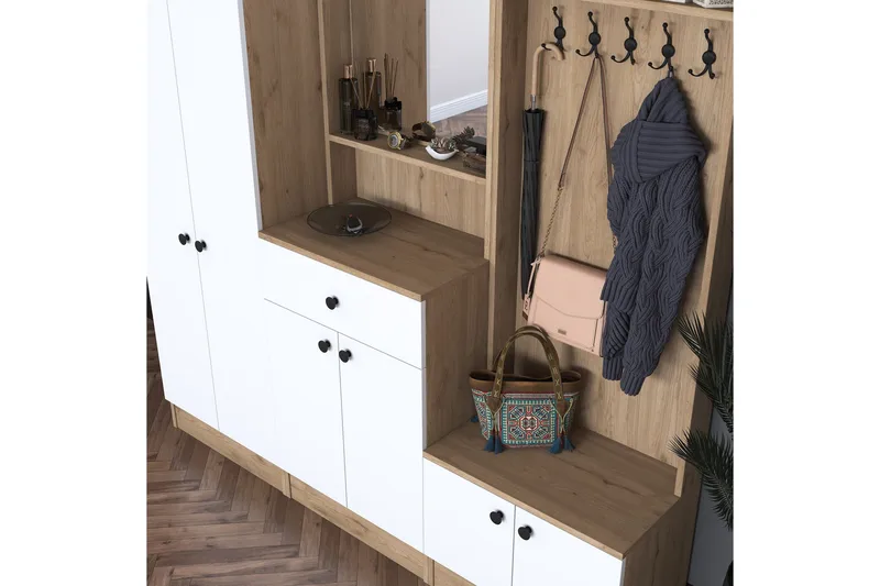 Hooda Hallmöbelset Brun/Vit - Hanah Home - Möbler - Hallmöbler - Möbelset för hall & entre