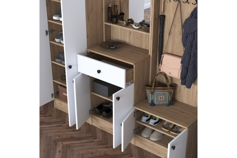 Hooda Hallmöbelset Brun/Vit - Hanah Home - Möbler - Hallmöbler - Möbelset för hall & entre