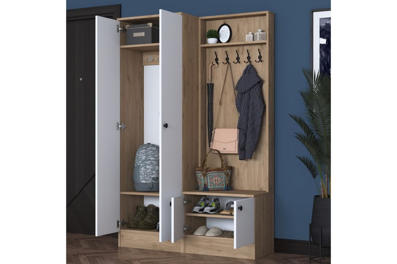 Hallmöbelset Hooda Vit/Brun - Hanah Home - Möbler - Hallmöbler - Möbelset för hall & entre