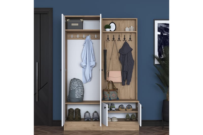 Hallmöbelset Hooda Vit/Brun - Hanah Home - Möbler - Hallmöbler - Möbelset för hall & entre