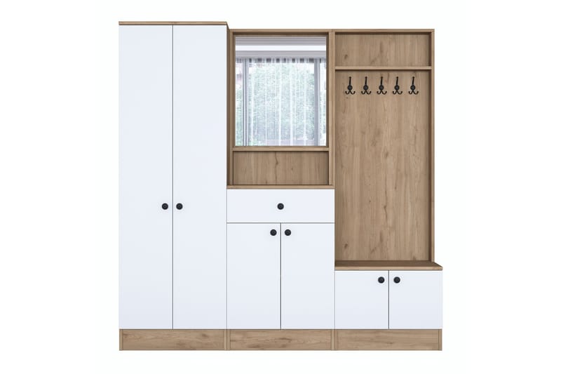 Hallmöbelset Hooda Vit/Brun - Hanah Home - Möbler - Hallmöbler - Möbelset för hall & entre