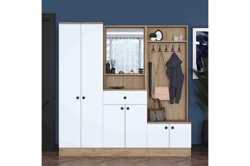 Hallmöbelset Hooda Vit/Brun - Hanah Home - Möbler - Hallmöbler - Möbelset för hall & entre